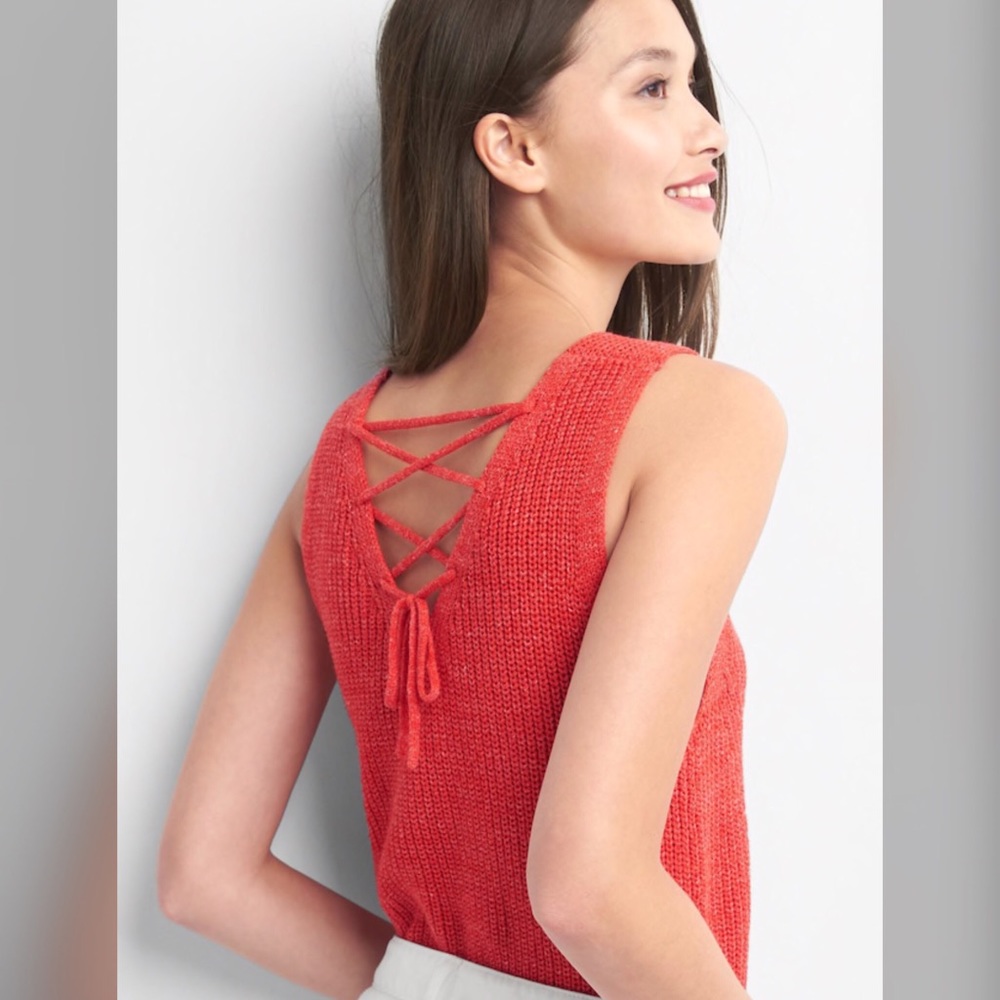 GAP Lace Up Sweater Tank Red Heather